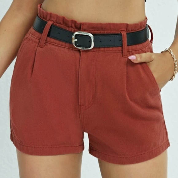 Pants - PaperBag Waist Denim Shorts With Belt